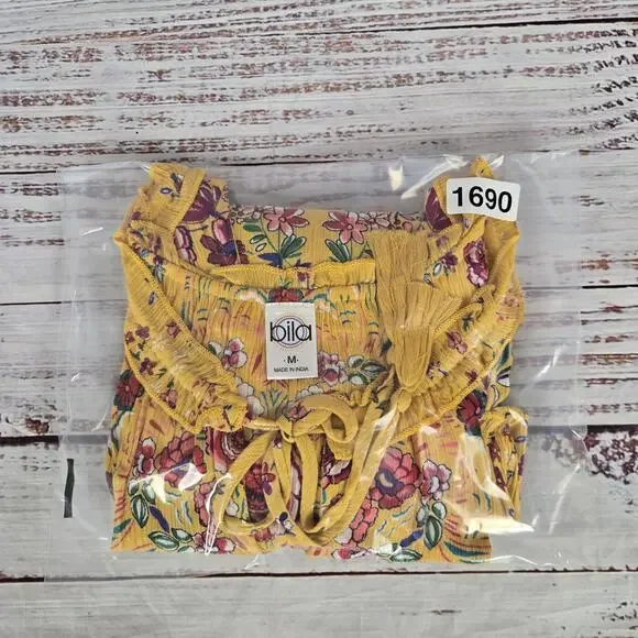 Bila Dress Womens Medium Yellow Floral Boho Sleeveless Ruffle Tiered Tunic Top - Picture 8 of 8